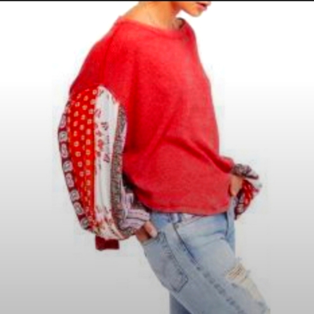 Free People Cherry Red Blossom Shirt
